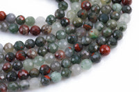 Natural BloodStone Blood Stone Beads - Diamond Cut Faceted Round - 6mm 8mm 10mm or 12mm - Full 15.5" 15.5 inch strands Gemstone Beads