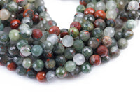 Natural BloodStone Blood Stone Beads - Diamond Cut Faceted Round - 6mm 8mm 10mm or 12mm - Full 15.5" 15.5 inch strands Gemstone Beads