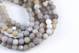 Natural Matt Banded Gray Agate, High Quality in Faceted Matte Round, 6mm, 8mm, 10mm- In Full 15.5 Inch Strand Gemstone Beads