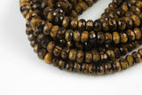 Natural Multi-Color Tiger's eye, High Quality in Faceted Roundel Rondelle Tiger's Eye 4mm, 6mm, 8mm, 10mm, 12mm Gemstone Beads