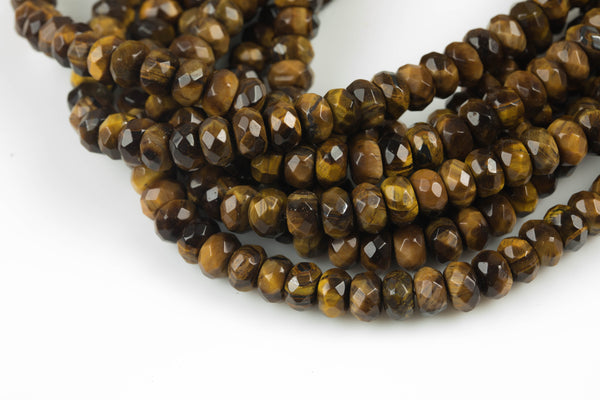 Natural Multi-Color Tiger's eye, High Quality in Faceted Roundel Rondelle Tiger's Eye 4mm, 6mm, 8mm, 10mm, 12mm Gemstone Beads