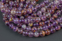 Natural Super 7 Seven Crystal Element Phantom Amethyst Cacoxenite Round Beads 4mm 6mm 8mm 10mm Powerful Healing Stone Rock 16" Strand