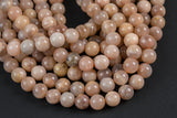 Natural Sunstone Pink Moonstone Beads High Quality in Round- 4mm, 6mm, 8mm, 10mm, 12mm- Beautiful Light Color 15.5 - 16" AAA Quality