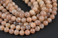 Natural Sunstone Pink Moonstone Beads High Quality in Round- 4mm, 6mm, 8mm, 10mm, 12mm- Beautiful Light Color 15.5 - 16" AAA Quality