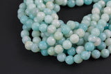 Natural AMAZONITE BEADS faceted round sizes, 4mm, 6mm, 8mm, 10mm, 12mm, 14mm- Full 15.5 Inch Strand