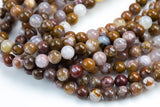 Natural Brown Dendrite Agate Opal Beads - Round - 6mm 8mm 10mm or 12mm - Full 15.5" 15.5 inch strands Smooth Gemstone Beads