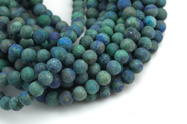 Natural Matte Malachite Azurite Beads Grade AAA 4mm, 6mm, 8mm, 10mm, 12mm, 14mm- Full 15.5 Inch Strand AAA Quality Gemstone Beads