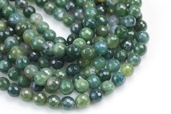 Natural Moss Grass Agate, High Quality in Faceted Round- 6mm, 8mm, 10mm, 12mm- Full 15.5 Inch Strand AAA Quality AAA Quality Gemstone Beads