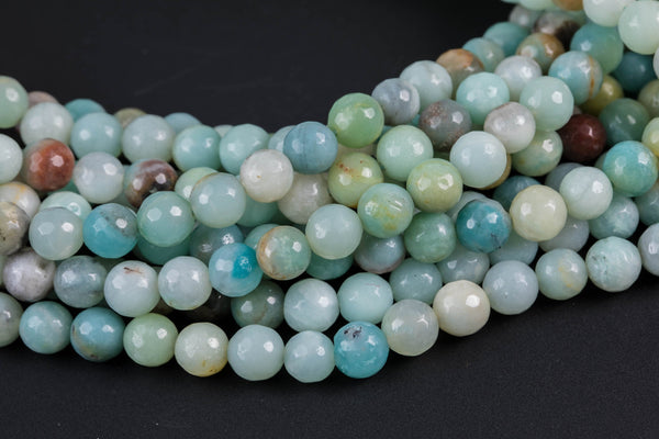 Natural AMAZONITE Best Quality faceted round sizes, -Full Strand 15.5 inch Strand, 4mm, 6mm, 8mm, 12mm, or 14mm Beads AAA Quality
