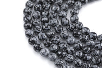 Natural Faceted Snowflake Obsidian High Quality in Faceted Round- 4mm, 6mm, 8mm, 10mm, 12mm- Full 15.5 Inch Strand Gemstone Beads