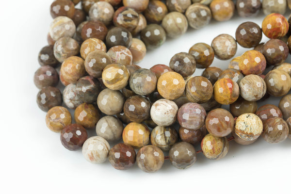 Natural Brown Petrified Wood Beads AAA Grade Faceted Round- 6mm, 8mm, 10mm, 12mm- Full 15.5 Inch Strand AAA Quality Gemstone Beads