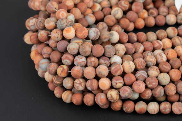 Natural Laguna Lace Agate 4mm 6mm 8mm 10mm Matte Round Red Orange Cream Grey Beads From Mexico 15.5" Strand Gemstone Beads