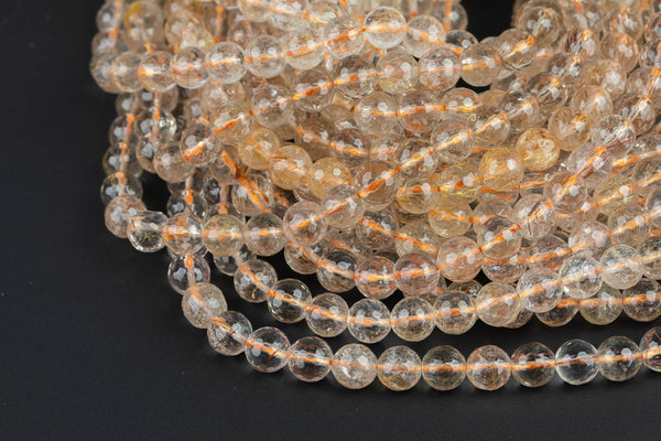Natural Angel Hair Rutilated Quartz, High Quality in Faceted Round- 6mm, 8mm 10mm, 12mm, 14mm, 16mm- A High Quality! AAA Quality