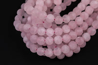 Rose Quartz Beads Matte Natural , High Quality in Round- 4mm, 6mm, 8mm, 10mm, 12mm- 15.5 Inch Strand Gemstone Beads