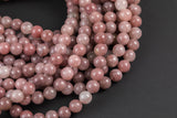 Natural Strawberry Quartz, High Quality in Round, 4mm, 6mm, 8mm, 10mm, 12mm- Full 15.5 Inch Strand AAA Quality Smooth Gemstone Beads