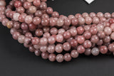Natural Strawberry Quartz, High Quality in Round, 4mm, 6mm, 8mm, 10mm, 12mm- Full 15.5 Inch Strand AAA Quality Smooth Gemstone Beads