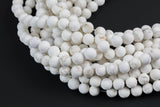 Natural WHITE Turquoise MATTE FINISHED-- Round-- All sizes, 4mm, 6mm, 8mm, 10mm, 12mm. Full Strand- Wholesale bulk or Single Strand!
