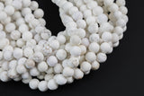 Natural WHITE Turquoise MATTE FINISHED-- Round-- All sizes, 4mm, 6mm, 8mm, 10mm, 12mm. Full Strand- Wholesale bulk or Single Strand!