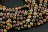 Natural Picasso Jasper Beads Grade AAA Faceted Round 6mm, 8mm, 10mm, 12mm, 14mm- Full 16 Inch Strand Smooth Gemstone Beads