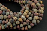 Natural Matte Picasso Jasper Grade AAA Matte Round 6mm, 8mm, 10mm, 12mm, 14mm- Full 16 Inch Strand AAA Quality Smooth Gemstone Beads