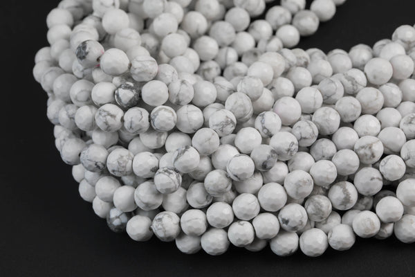 Natural Wholesale Faceted White Howlite Beads Jasper Faceted Round 4mm 6mm 8mm 10mm 12mm - Full 15.5 Inch Strand Gemstone Beads