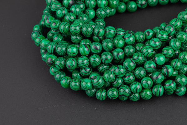 Reconstituted Malachite smooth round sizes 6mm, 8mm, 10mm, 12mm- In Full 15.5 Inch Strand Smooth Gemstone Beads