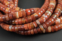 Natural Banded Gray Red Orange Agate, High Quality in Heishi, 8mm and 12mm- In Full 15.5 Inch Strand Gemstone Beads