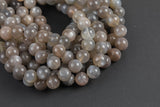 Natural Medium Gray Moonstone Round. Full Strand, 4mm 6mm, 8mm, or 10mm.- Full 15.5 Inch Strand (AAA quality) Smooth Gemstone Beads