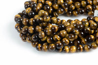 Natural AAA Quality Tiger's Eye Beads smooth round sizes 6mm 8mm 10mm 12mm High Quality Full Strand 15.5 inch Strand Gemstone Beads