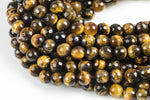 Natural A QUALITY Tiger's Eye Faceted Round, Full Strand, 4mm, 6mm, 8mm, 10mm, or 12mm Beads-Full Strand 15.5 inch Strand Gemstone Beads