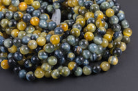 Natural Gold Blue Tiger's Eye Tiger Eye Round Beads High Quality, Full Strand 6mm, 8mm, 10mm, or 14mm Beads Smooth Gemstone Beads