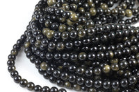 Natural Golden Obsidian Smooth Beads 4mm 6mm 8mm 10mm AAA High Quality 15.5" Strand Gemstone Beads