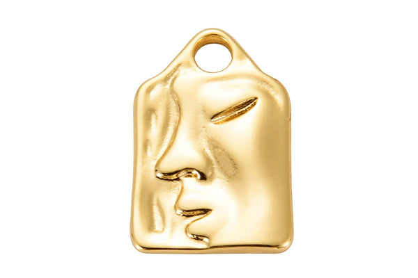 1 pc 18k Gold Buddha Face Drama Art Picasso Face Charm Pendant Wax Stamped - 10x17mm