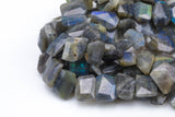 Natural Labradorite - A Grade Lots of Fire - Hand Faceted Flat Rectangular Nuggets - 16" Strand AAA Quality Gemstone Beads