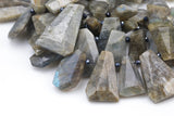 Natural Labradorite - ~18x30mm - A Grade Lots of Fire - Hand Faceted Flat Fan Shaped - 16" Strand AAA Quality Gemstone Beads