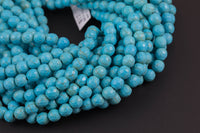 Blue Turquoise, High Quality in Faceted Round. 3mm, 4mm, 6mm, 8mm, 10mm, 12mm, 14mm-Full Strand 15.5 inch Strand Gemstone Beads