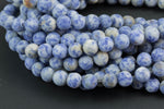 Natural Light Sodalite Matte Round- 6mm 8mm 10mm 12mm-Full Strand 15.5 inch Strand AAA Quality Smooth Gemstone Beads