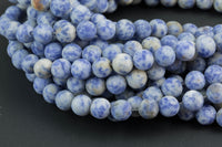 Natural Light Sodalite Matte Round- 6mm 8mm 10mm 12mm-Full Strand 15.5 inch Strand AAA Quality Smooth Gemstone Beads