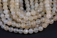 Natural Rainbow Moonstone Cream Milky cream Round Faceted AAA Quality Gemstone Beads