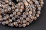 Natural Faceted Chocolate Moonstone - High Quality Grade AAA in Round Beads - 4mm, 6mm, 8mm, 10mm, 12mm- Full 15.5 Inch Strand !!!
