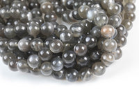 Natural Moonstone Dark Gray Round Beads. Full Strand, 6mm, 8mm, or 10mm. Smooth Gemstone Beads