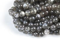 Natural Moonstone Dark Gray Round Beads. Full Strand, 6mm, 8mm, or 10mm. Smooth Gemstone Beads