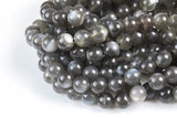 Natural Moonstone Dark Gray Round Beads. Full Strand, 6mm, 8mm, or 10mm. Smooth Gemstone Beads