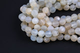 Natural Moonstone Milky White Matt Faceted Round Beads. A Quality Full Strand 8mm. Gemstone Beads