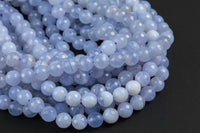 Natural Blue Laced Agate Chalcedony Faceted Round 6mm, 8mm, 10mm- Full Strand Gemstone Beads