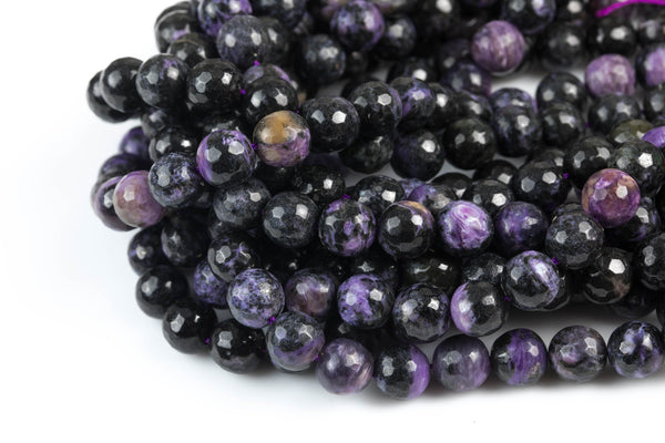 Natural Dark Charoite Beads Faceted Round High Quality 6mm, 8mm, 10mm, 12mm- Full 15.5 Inch Strand Gemstone Beads