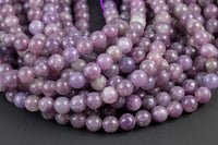 Natural Purple Mica Lepidolite High Quality in Round. 4mm, 6mm, 8mm, 10mm, 12mm-Full Strand 15.5 inch Strand AAA Quality AAA Quality