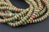 Natural Unakite Unikite- High Quality in Faceted Roundel- 4mm, 6mm, 8mm, 10mm, 12mm Gemstone Beads