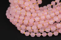 Faceted Rose Jade 7-8mm Beads - Gemstone Energy Prism Double Point Cut 15.5" Strand