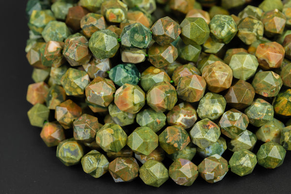 Natural Rhyolite - Rainforest Jasper- Hexagon Shape- High Quality- 9-10mm- Full Strand 16" - 39 Pieces Gemstone Beads